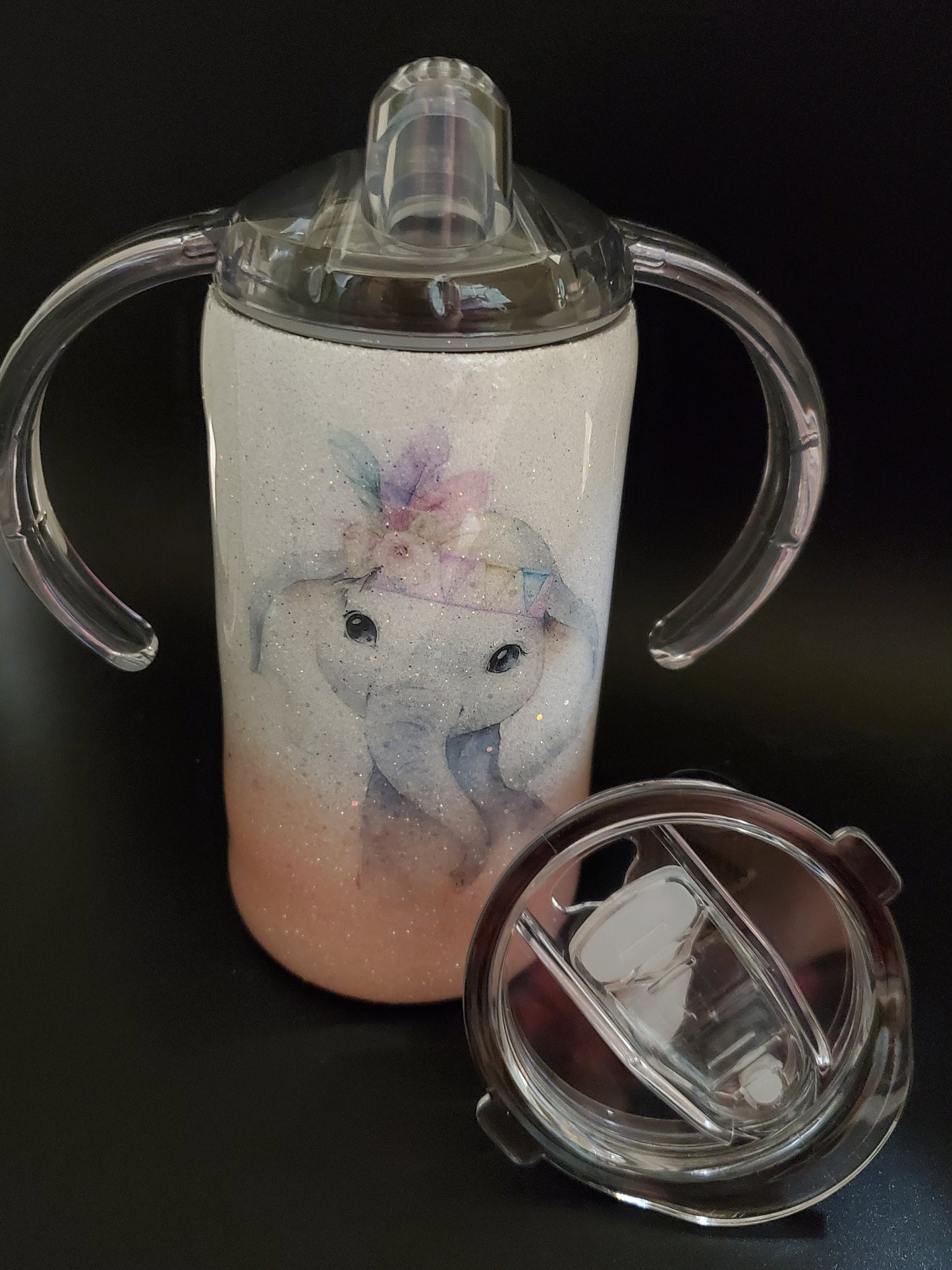 DUO Sippy Cup pink and white elephant Tumbler