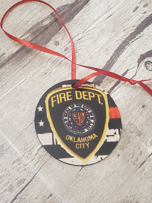Firefighter patch red line flag Ornament