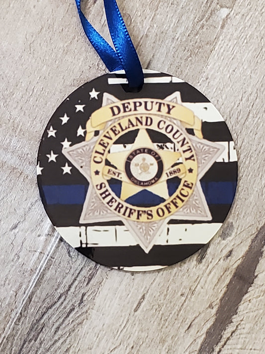 Cleveland County sheriff patch blue line flag Ornament