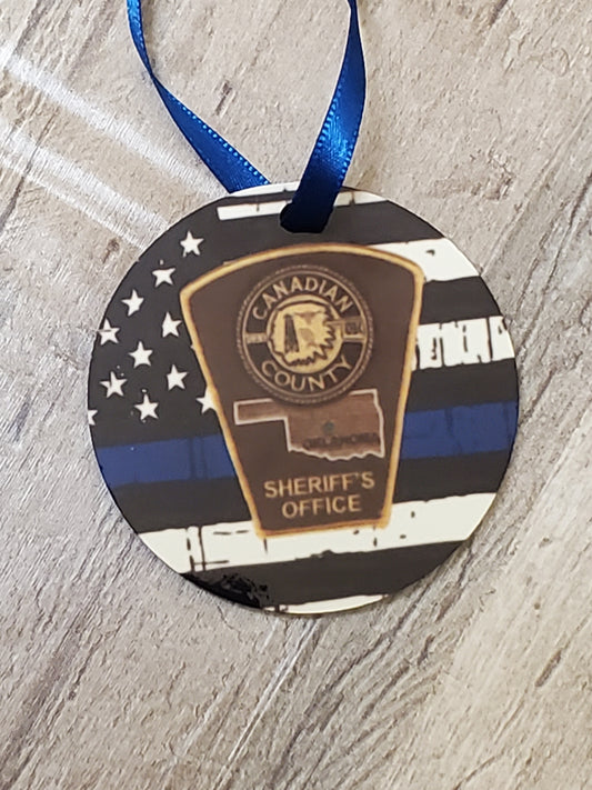 Canadian County sheriff patch blue line flag Ornament